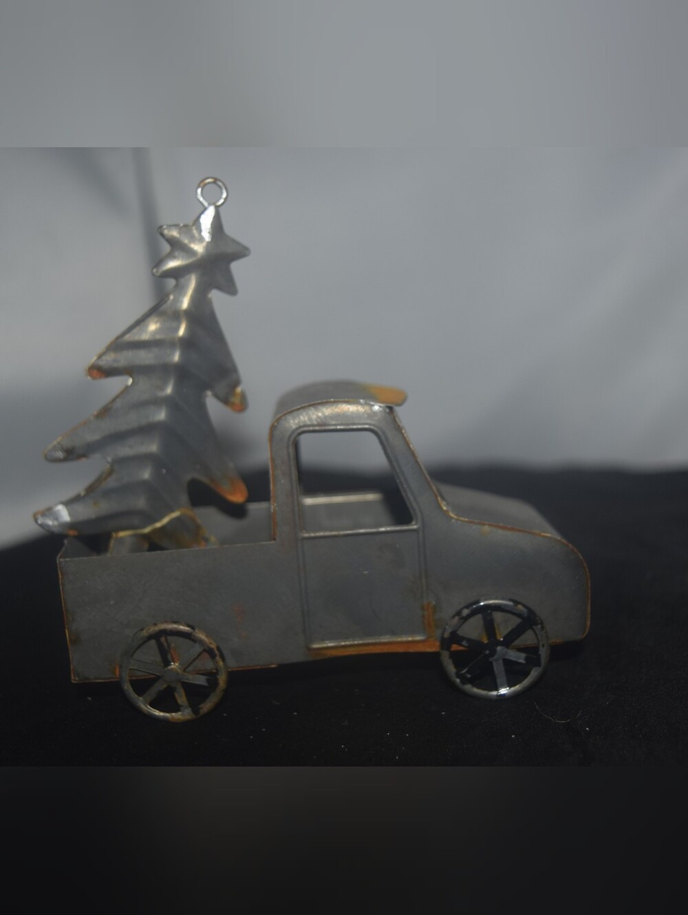 Metal Gray Holiday Truck Ornament with Tree - Unbranded